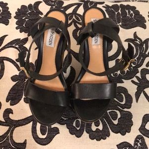 Steve Madden Leather Wooden Platform Wedge Sandals